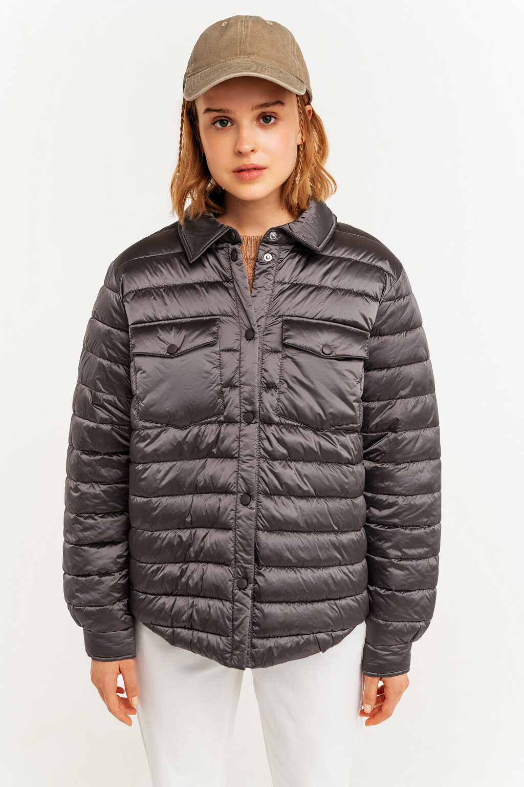 куртка-рубашка стеганая утепленная - цвет серый - 2