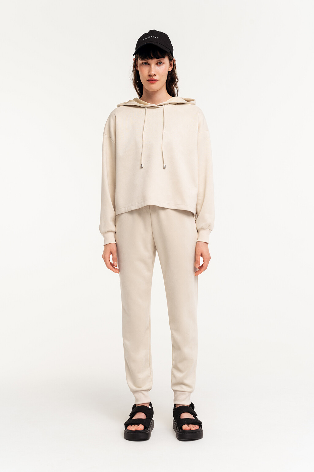 Худи oversize из искусственной замши - цвет бежевый - 1