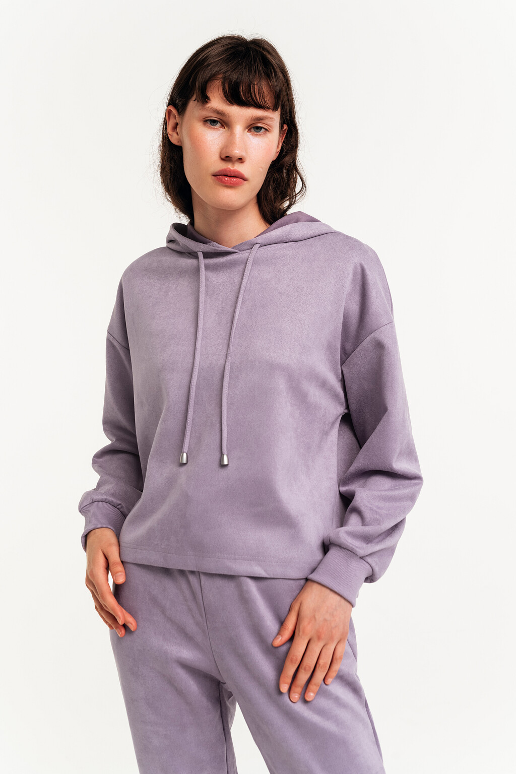 Худи oversize из искусственной замши - цвет сиреневый - 2