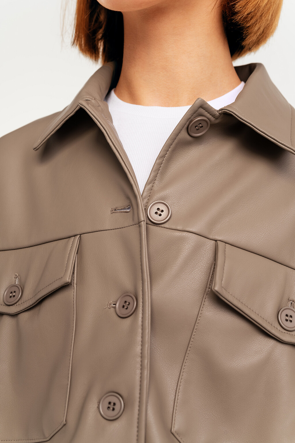 Куртка-рубашка из искусственной кожи - цвет бежевый - 5