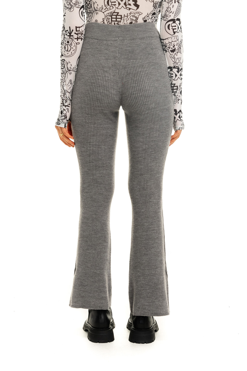 Брюки вязаные в рубчик - цвет серый - 2