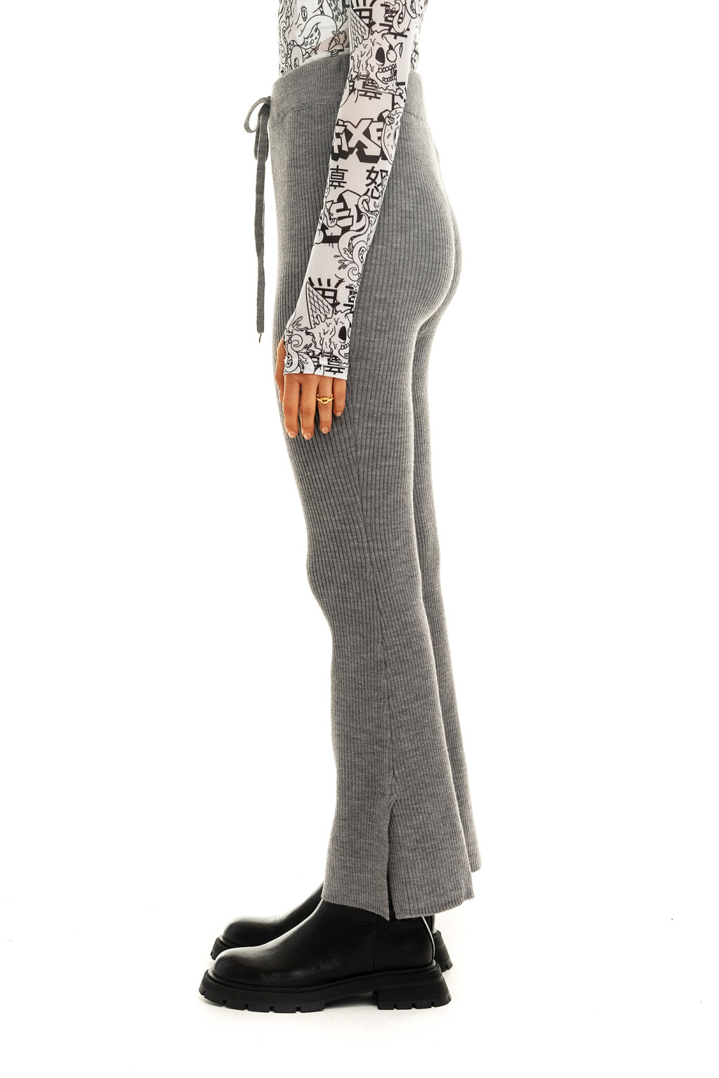 Брюки вязаные в рубчик - цвет серый - 3