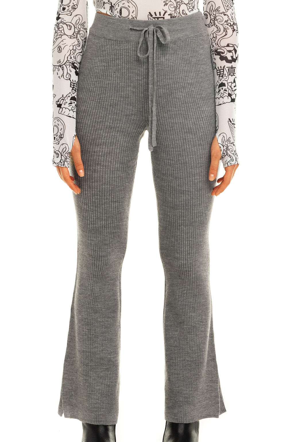 Брюки вязаные в рубчик - цвет серый - 5