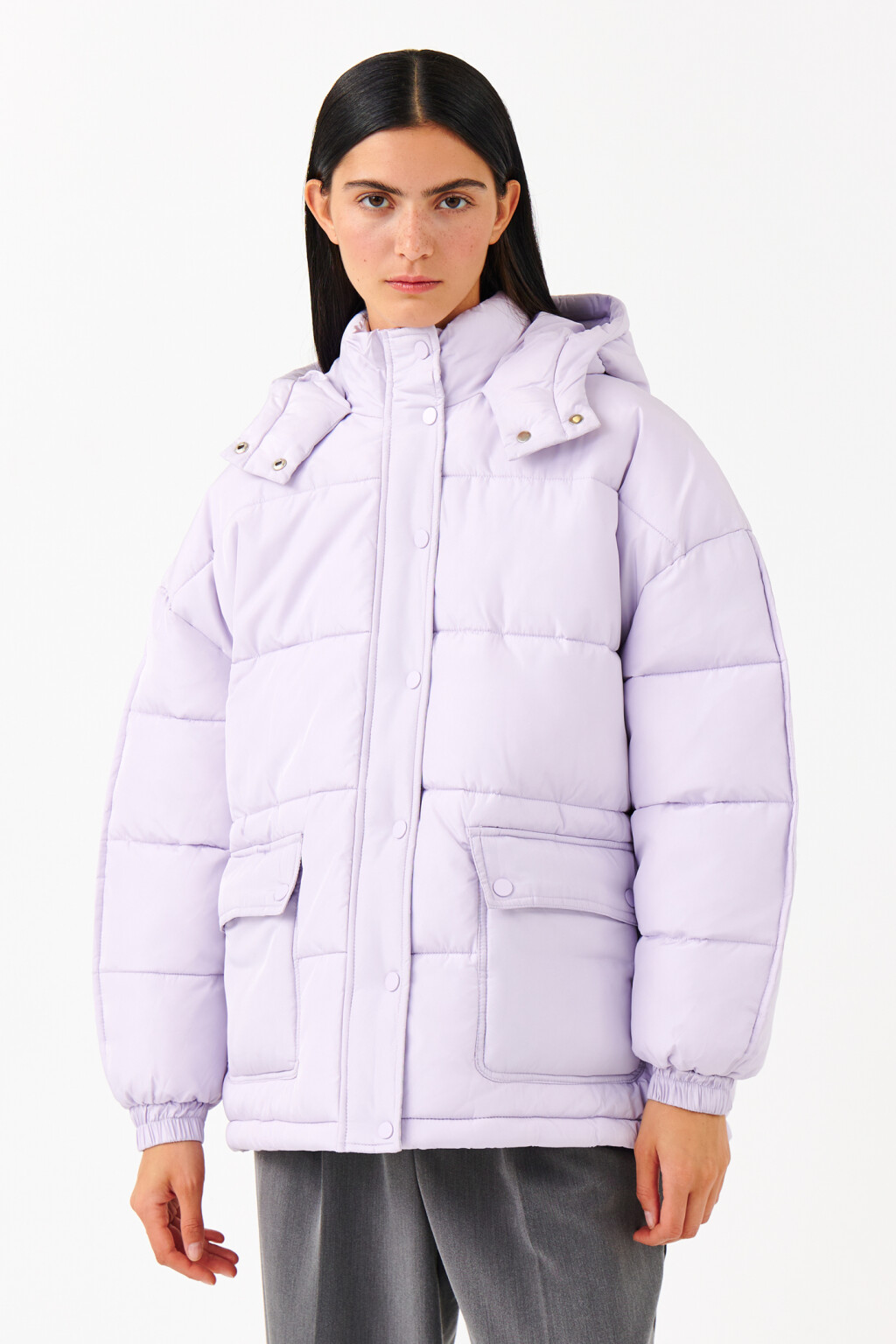 Пуховик oversize с капюшоном - цвет сиреневый - 1