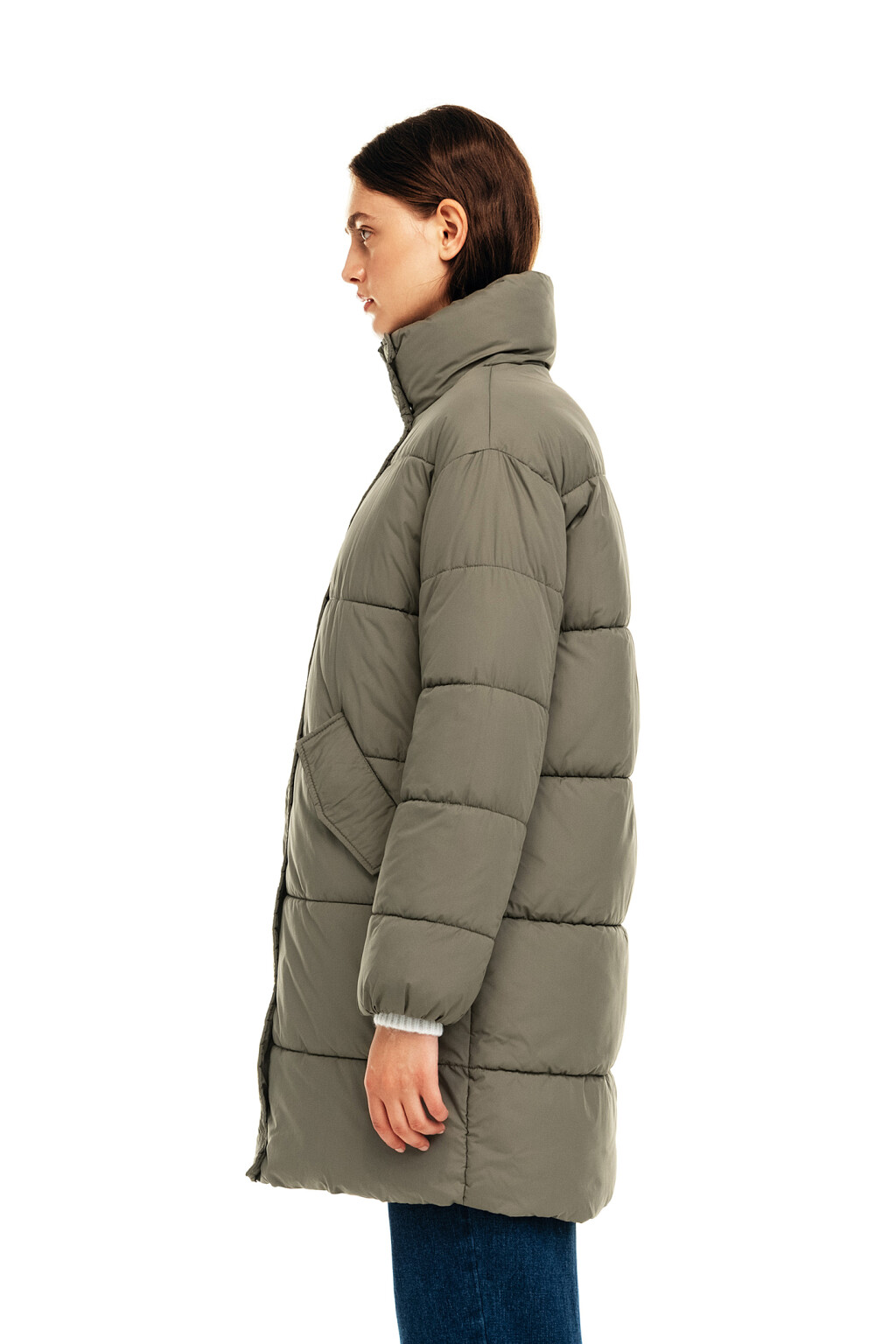 Пальто стеганое утепленное - цвет зеленый - 3