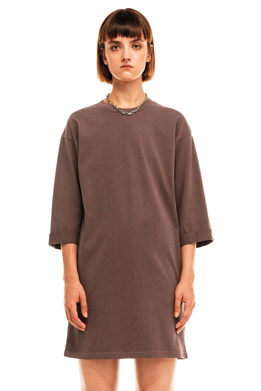 Платье-футболка хлопковое - цвет бежевый - 1