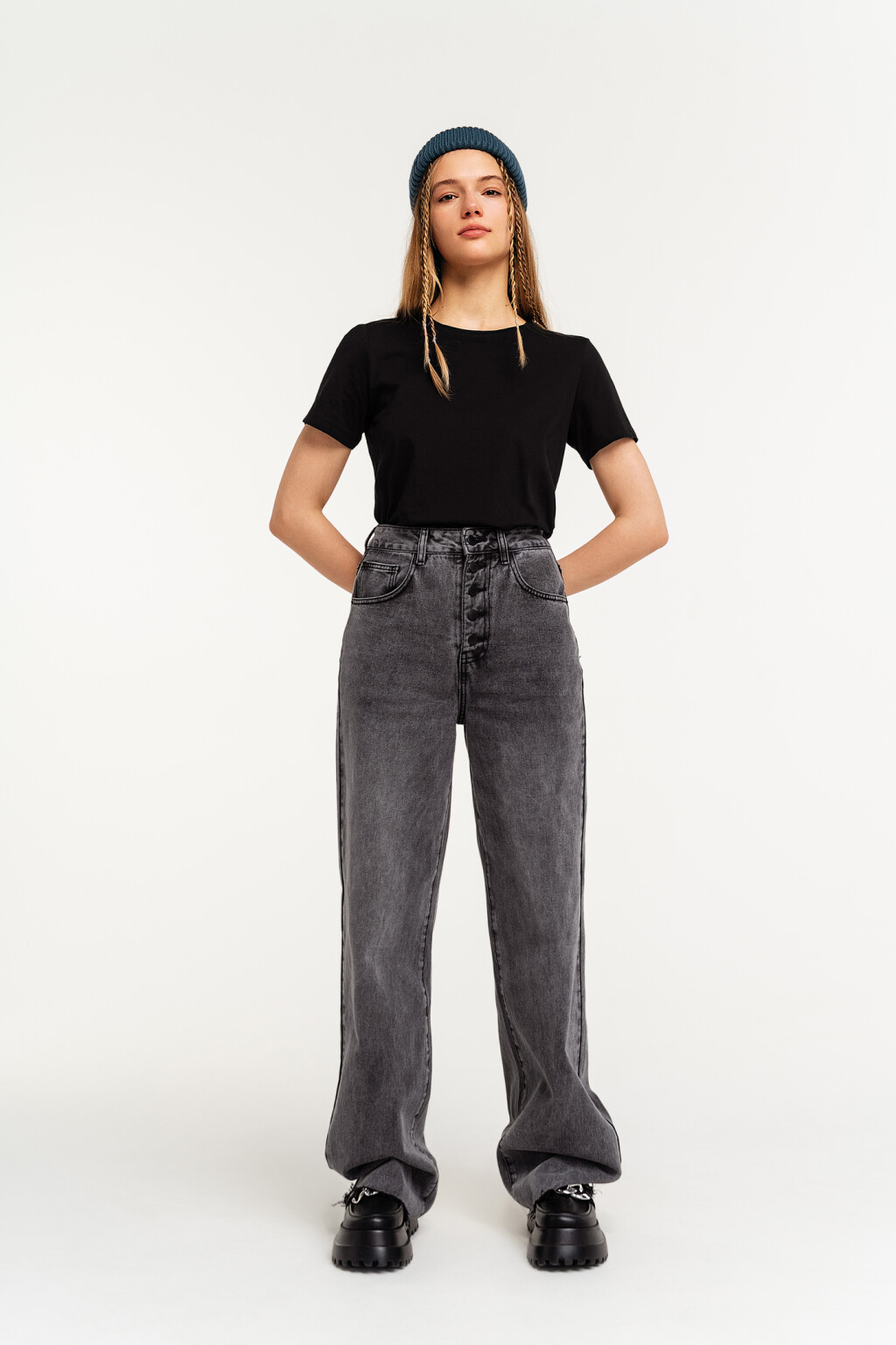 брюки джинсовые женские - цвет черный - 1