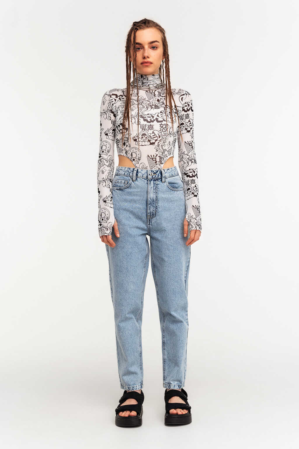 водолазка-боди из сетки - цвет белый - 1