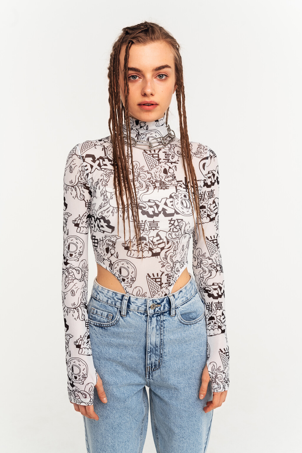 водолазка-боди из сетки - цвет белый - 2