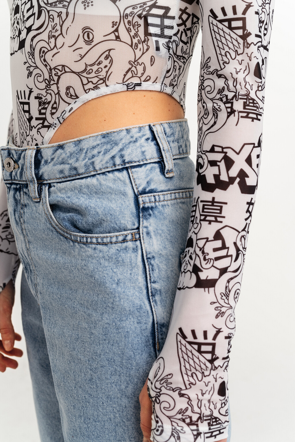 водолазка-боди из сетки - цвет белый - 5