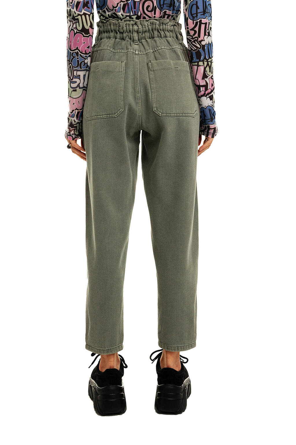 Джинсы-бананы с эластичным поясом - цвет зеленый - 7