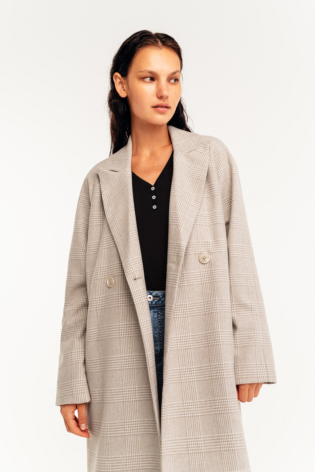 Пальто на запах в клетку с поясом - цвет бежевый - 2