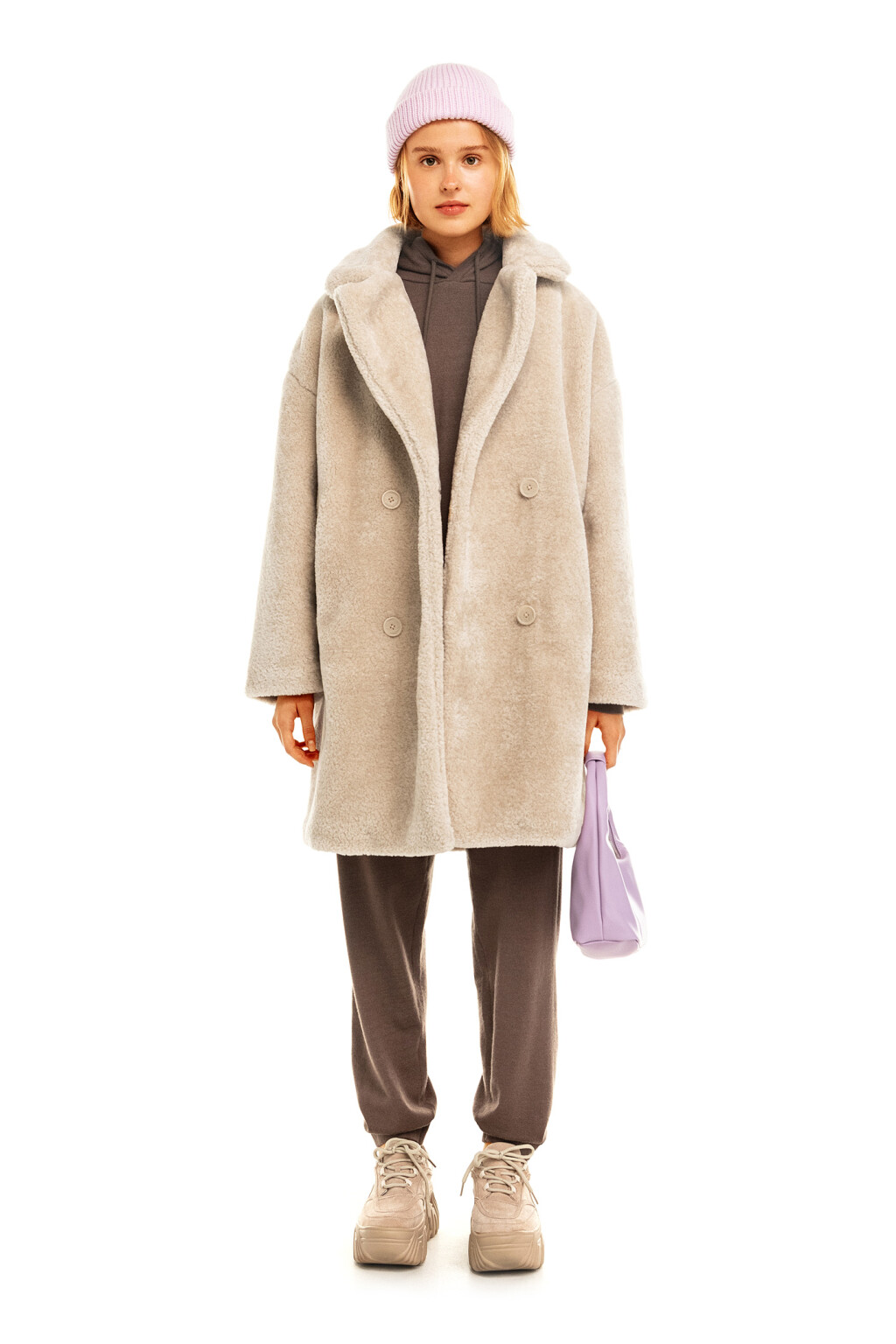 Шуба oversize из искусственного меха - цвет бежевый - 4