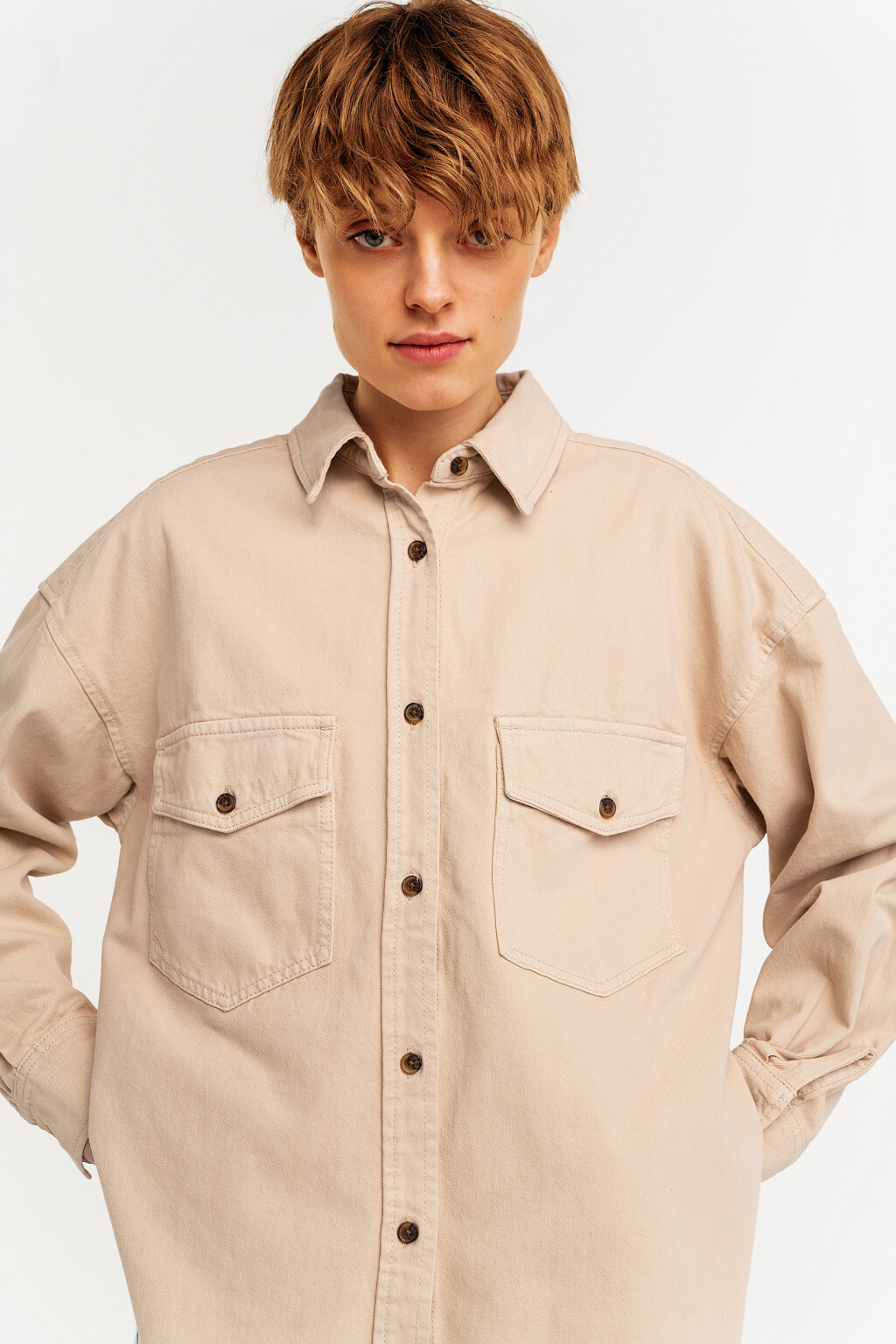 блузка джинсовая женская - цвет бежевый - 2