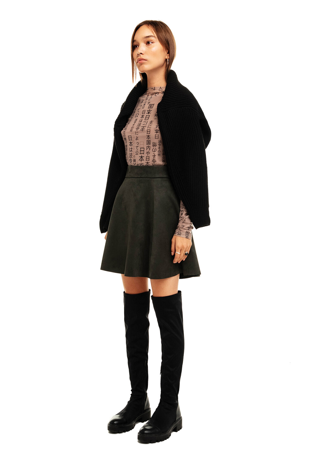 Юбка клеш из искусственной замши - цвет зеленый - 6