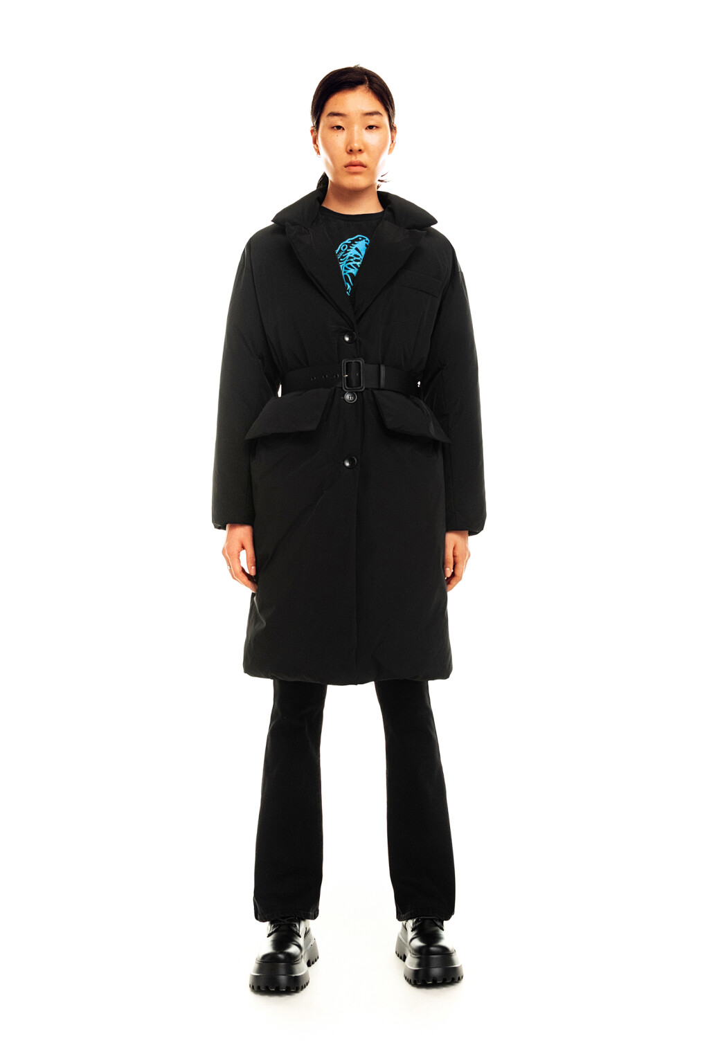 пальто женское - цвет черный - 1