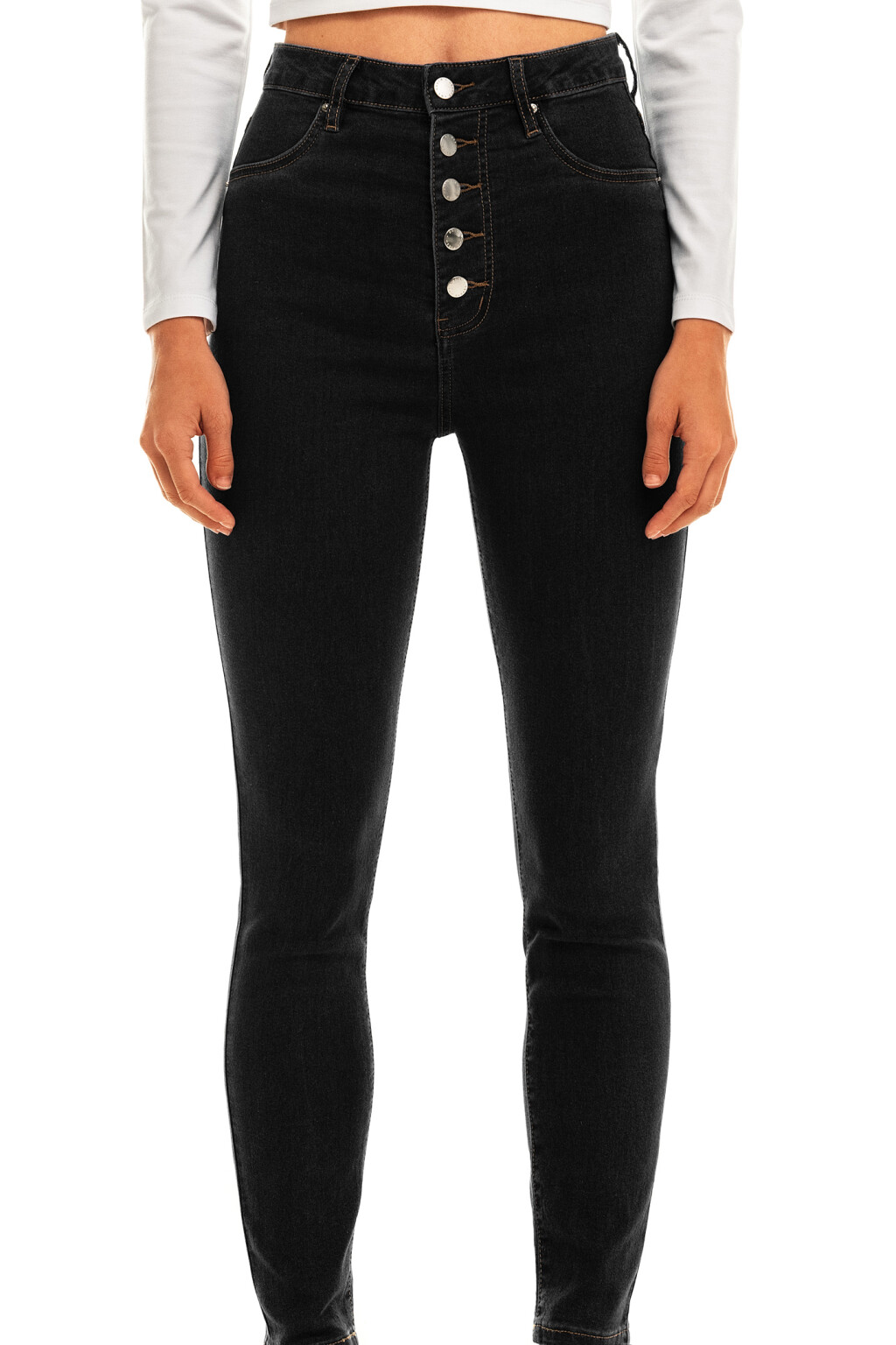 Джинсы skinny с застежкой на пуговицы - цвет черный - 4