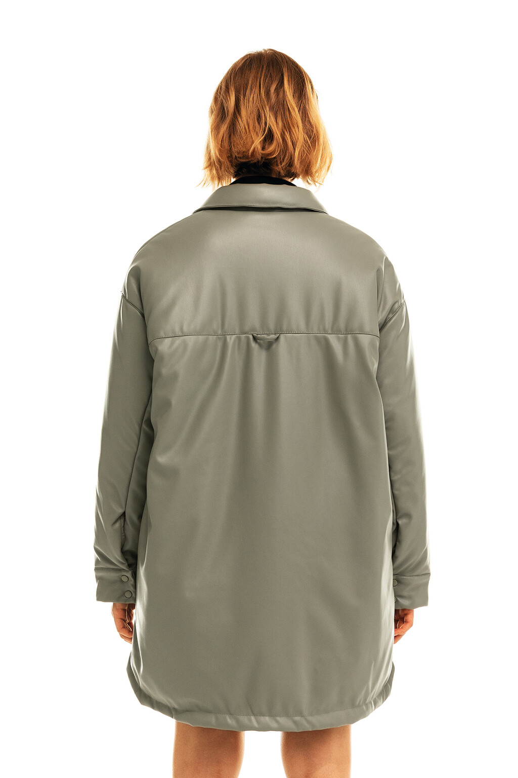 Куртка-рубашка утепленная из искусственной кожи  - цвет зеленый - 1