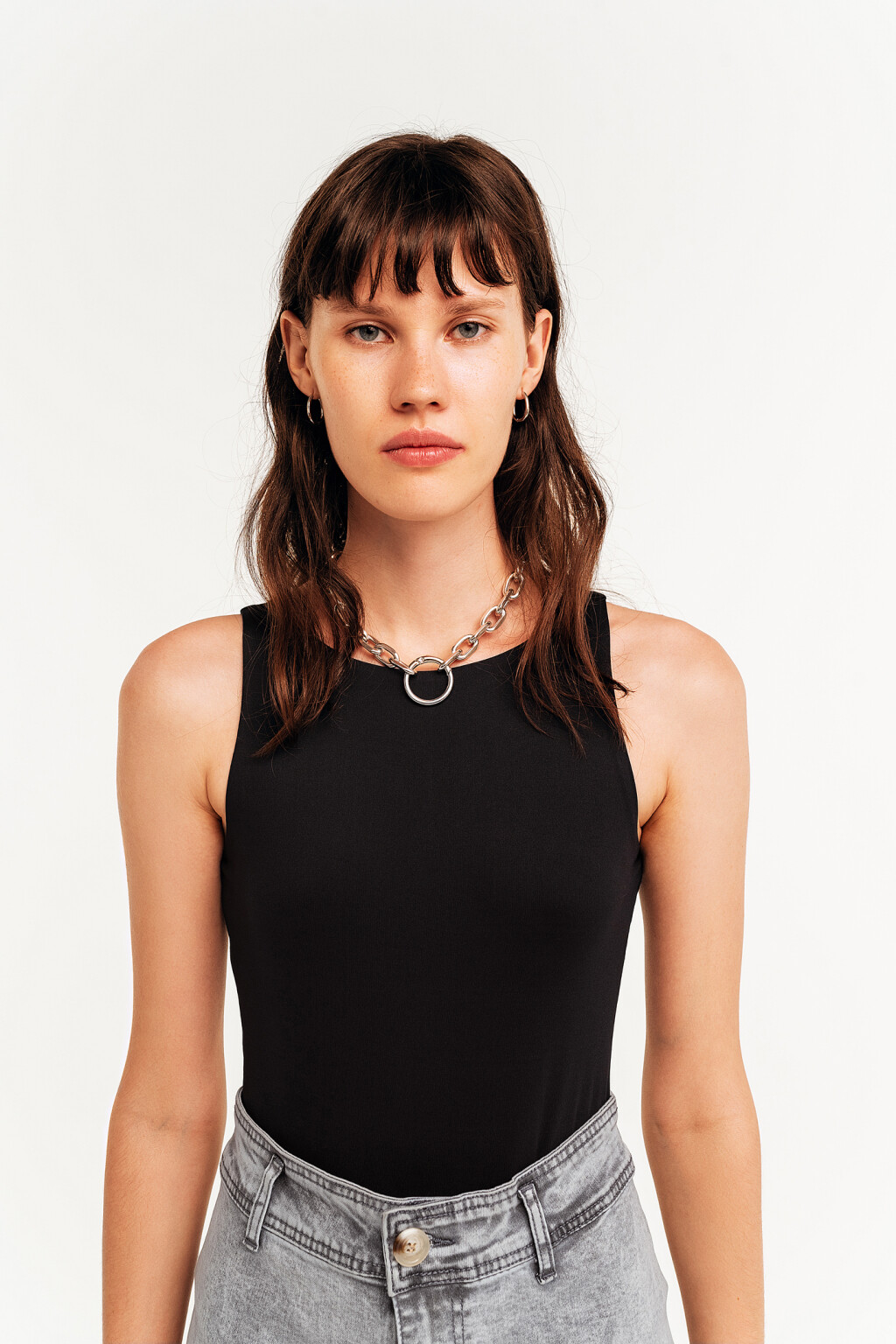 Блузка-боди без рукавов - цвет черный - 2