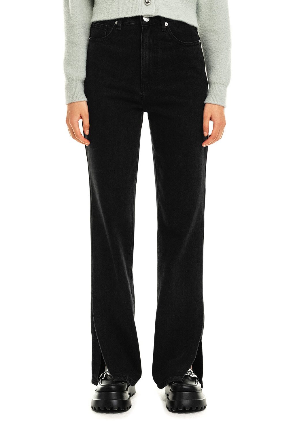Джинсы клеш с разрезами внизу - цвет черный - 1