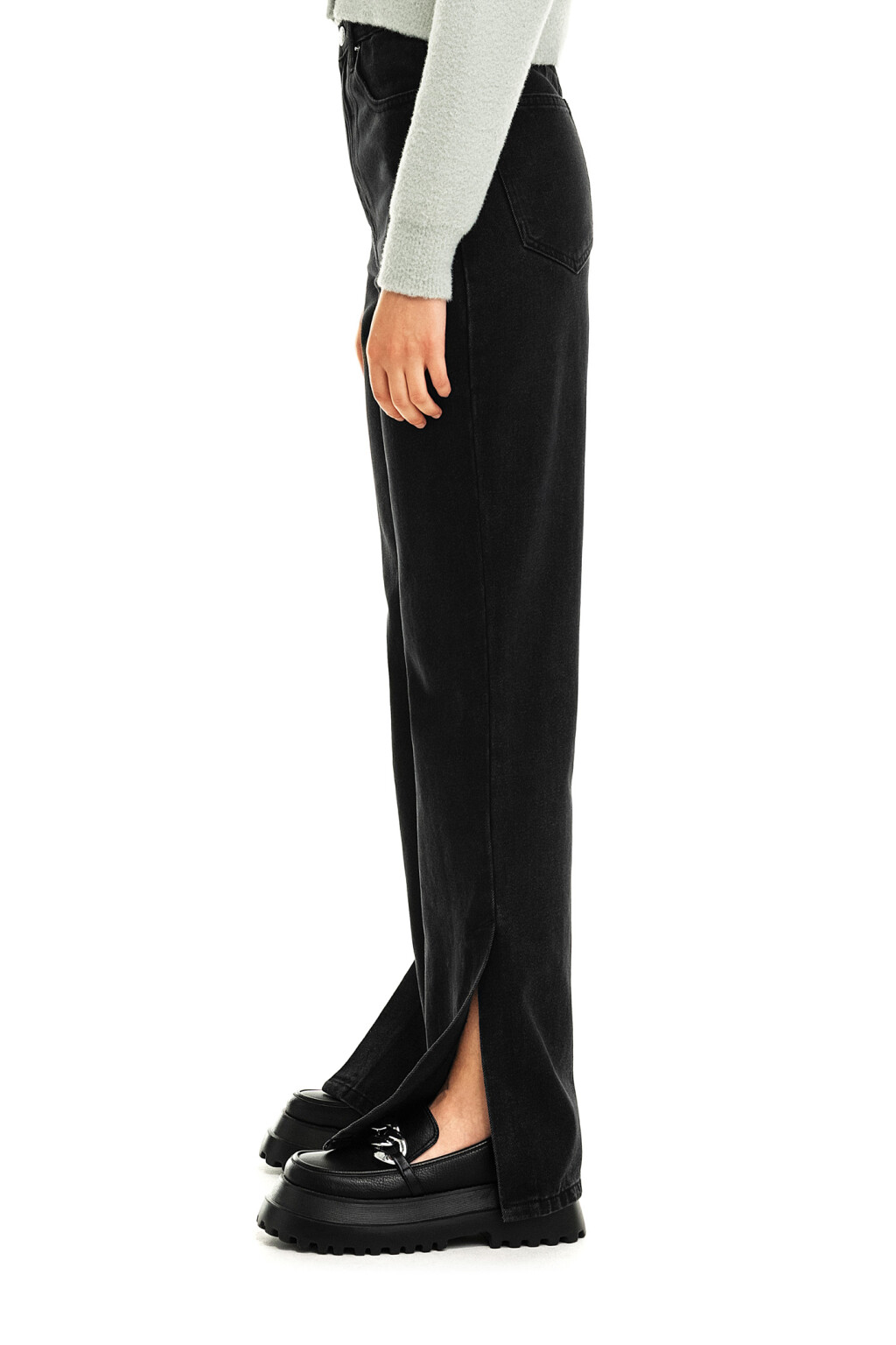 Джинсы клеш с разрезами внизу - цвет черный - 3