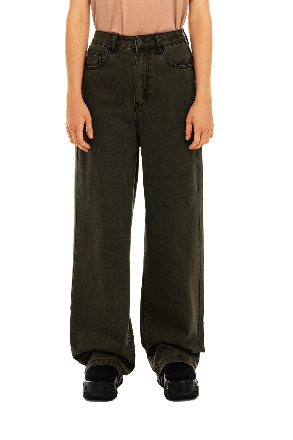 Джинсы wide leg цвета хаки - цвет зеленый - 1