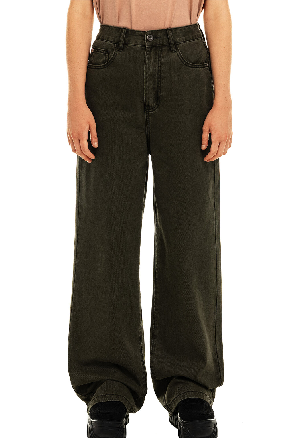 Джинсы wide leg цвета хаки - цвет зеленый - 5