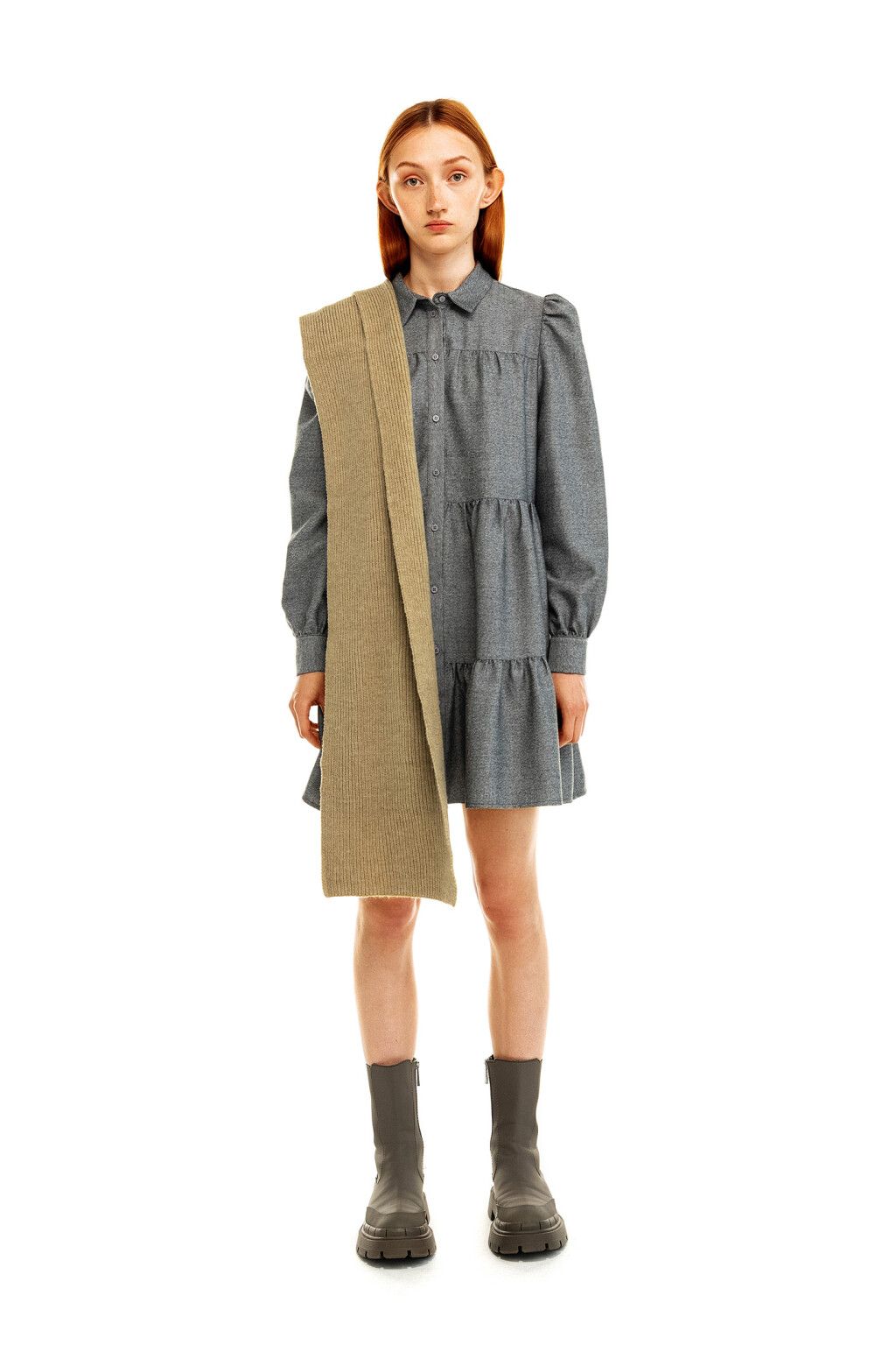 Шарф вязаный в рубчик - цвет зеленый - 1