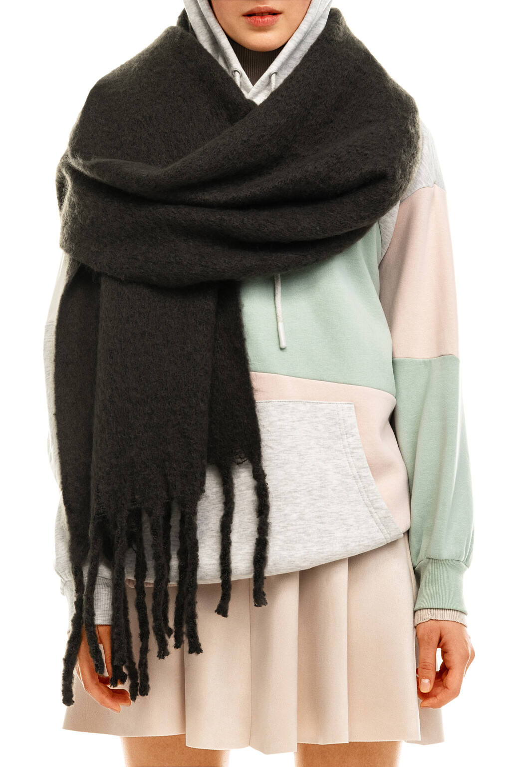 Шарф-палантин пушистый - цвет черный - 2