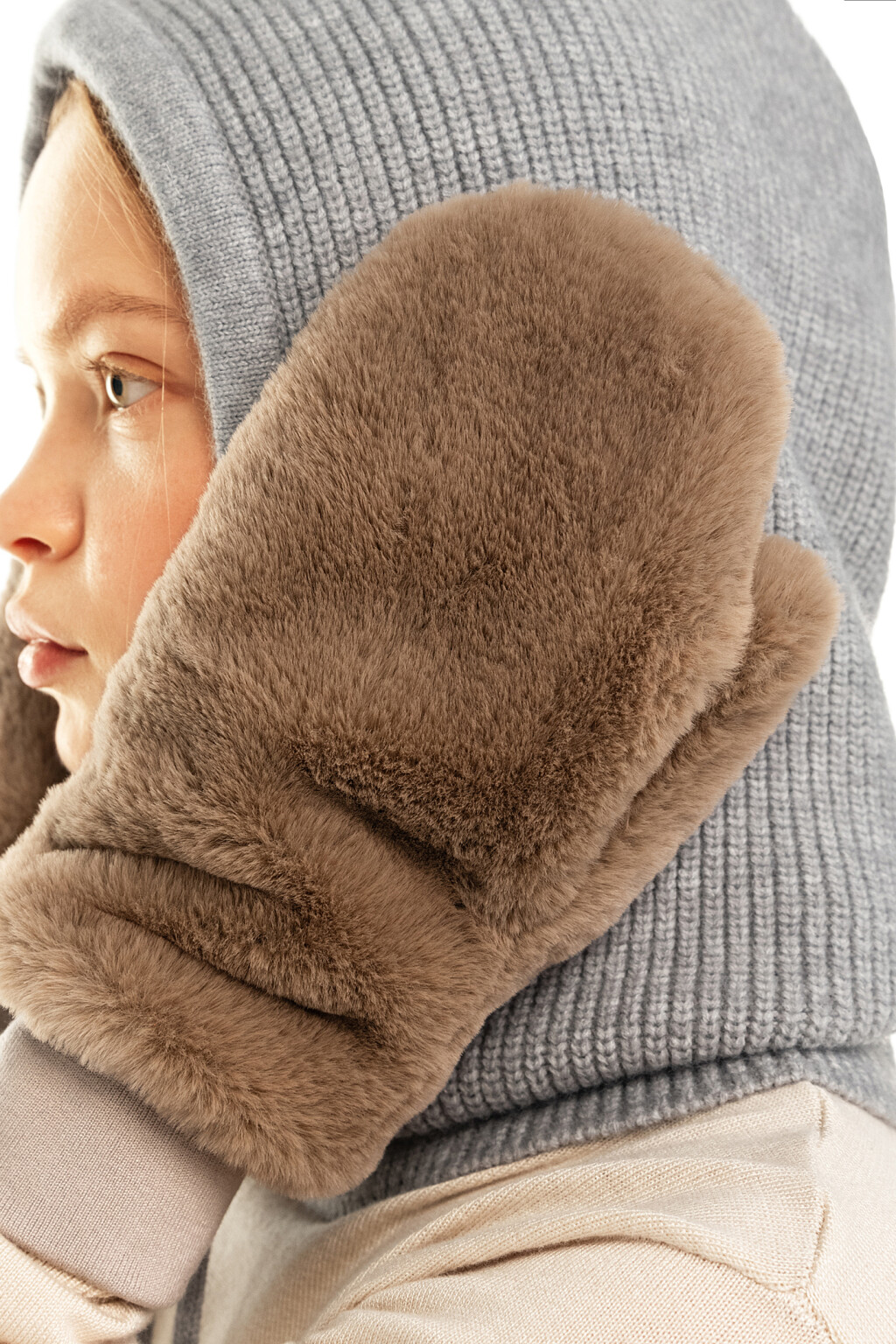 Варежки из искусственного меха с манжетами - цвет бежевый - 1
