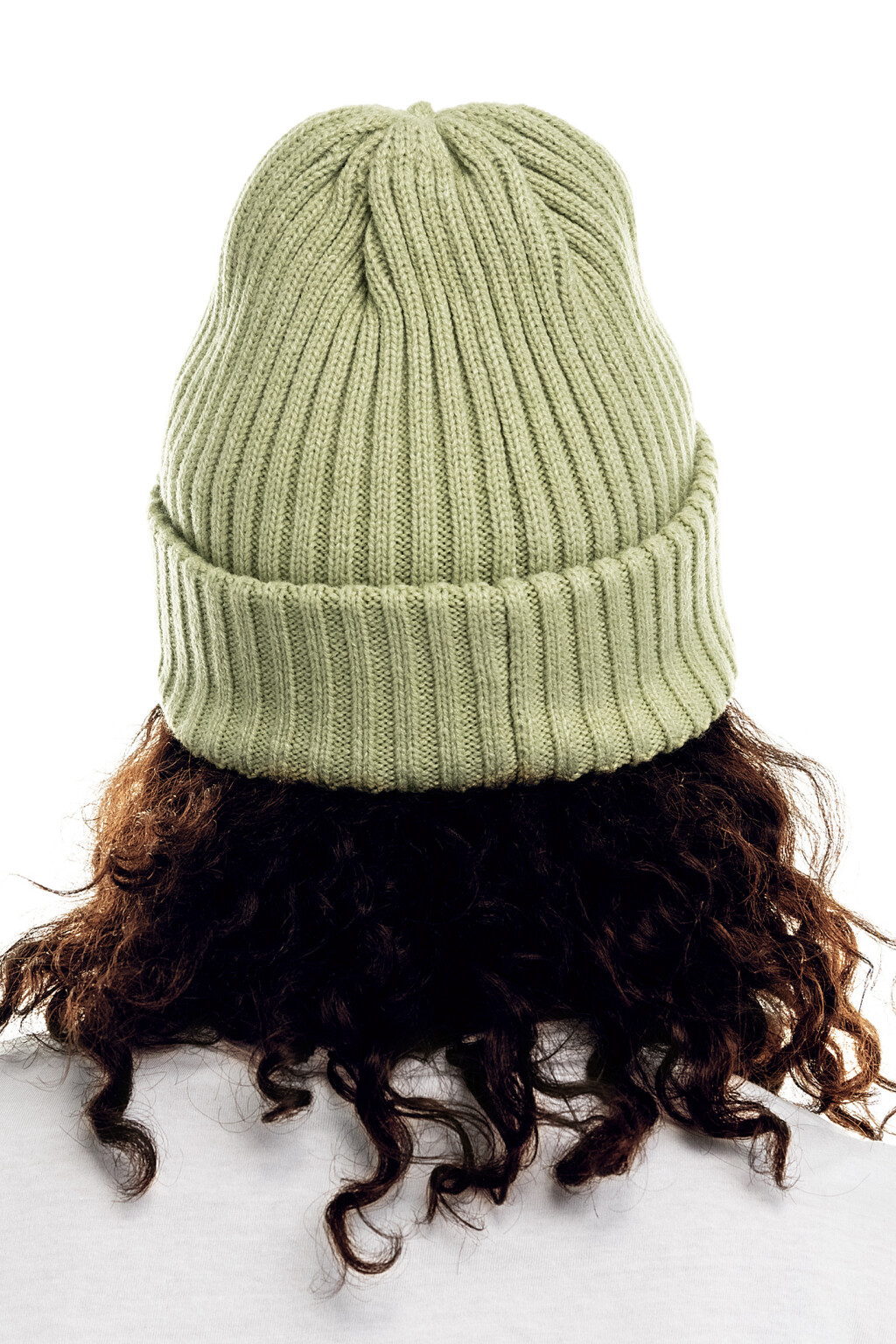 Шапка-бини вязаная в рубчик - цвет зеленый - 2