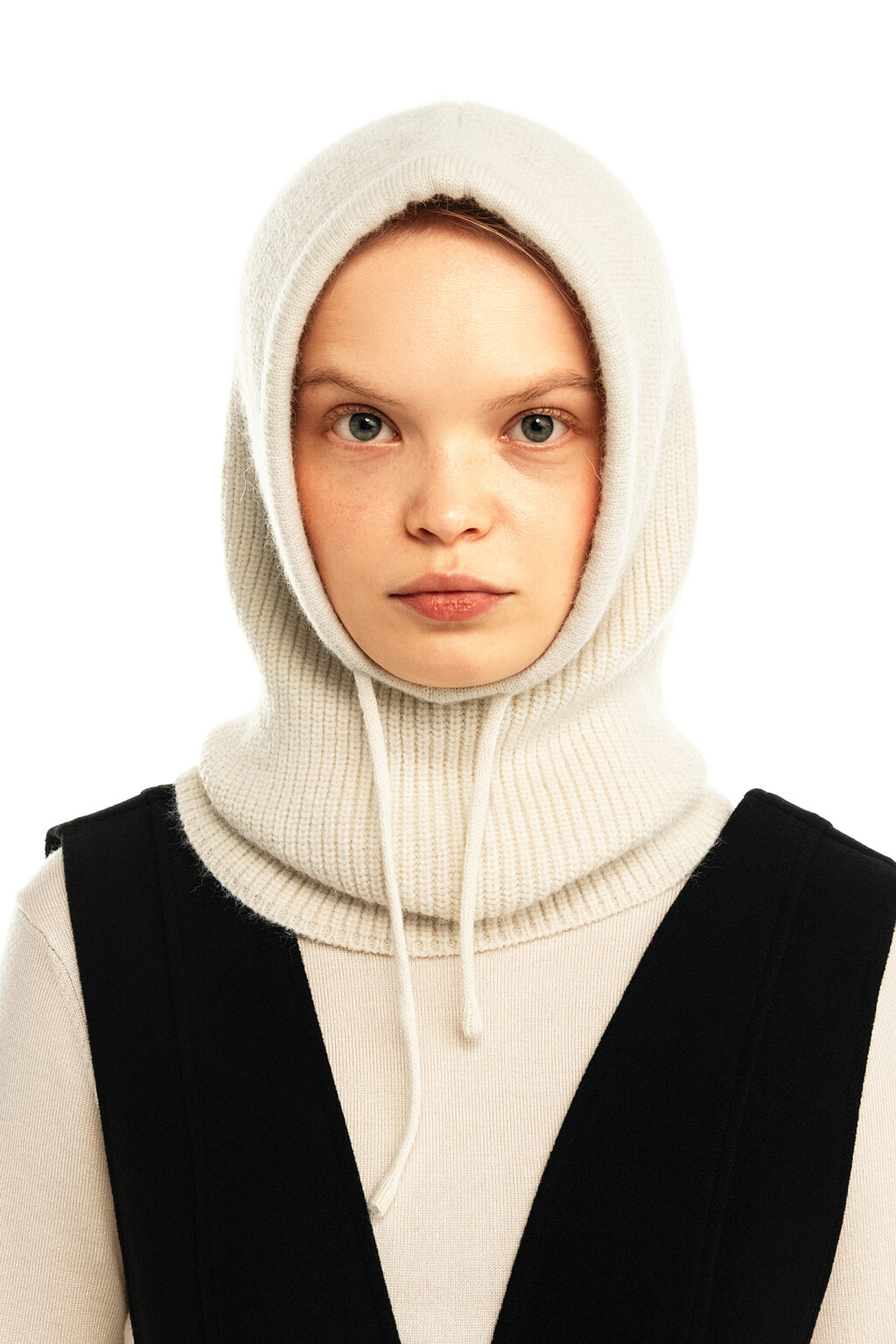 Шапка-шлем вязаная - цвет бежевый - 1