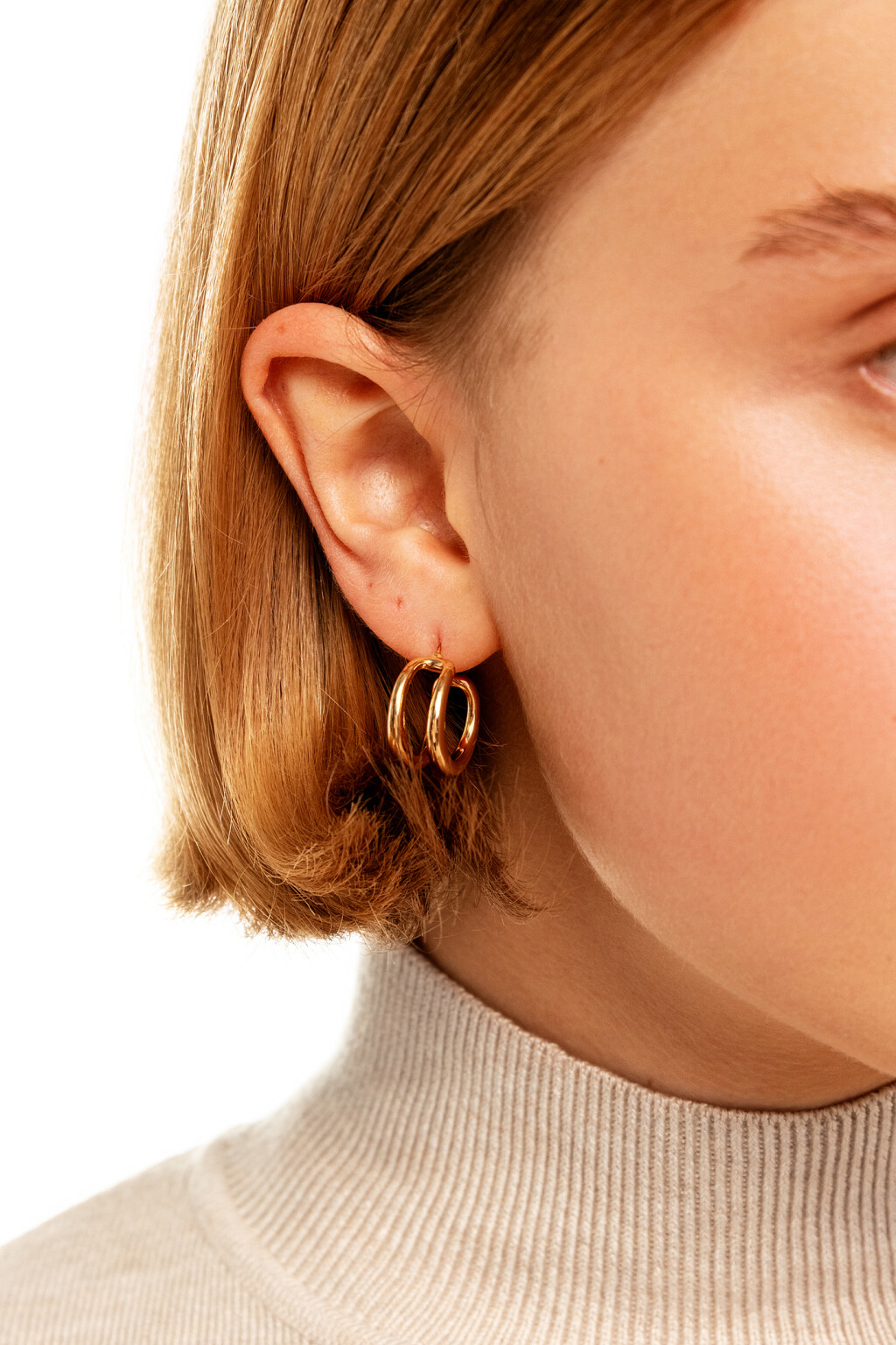 Серьги-кольца двойные - цвет желтый - 1