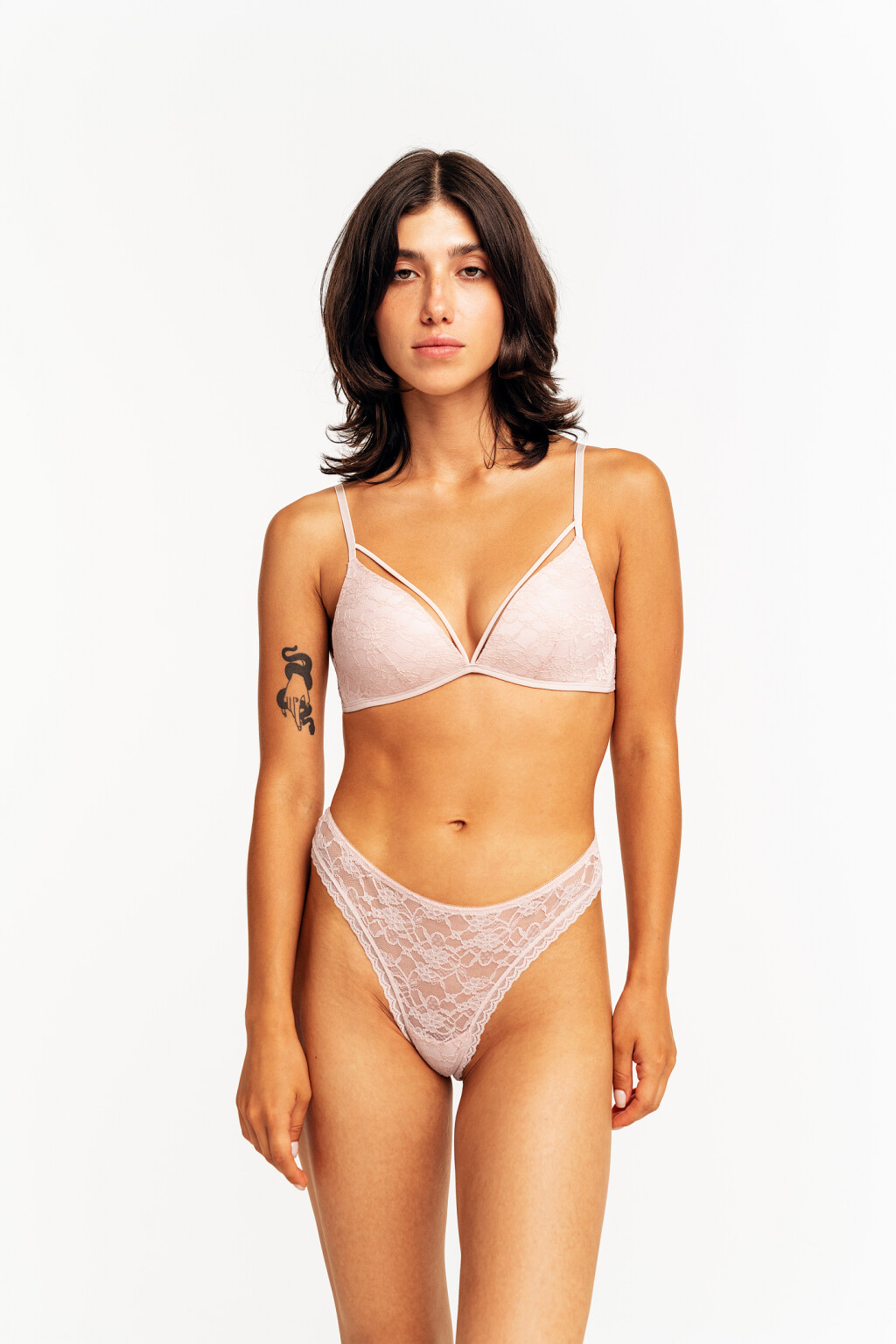 Трусики-стринги кружевные - цвет бежевый - 1