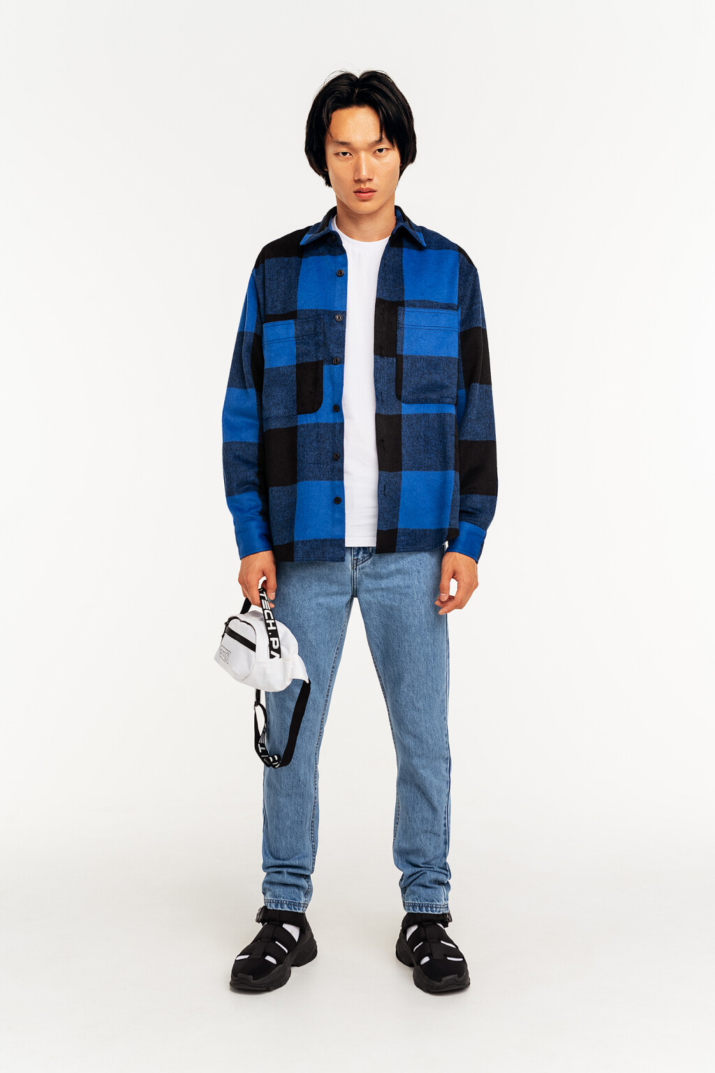 Рубашка фланелевая в клетку - цвет голубой - 1