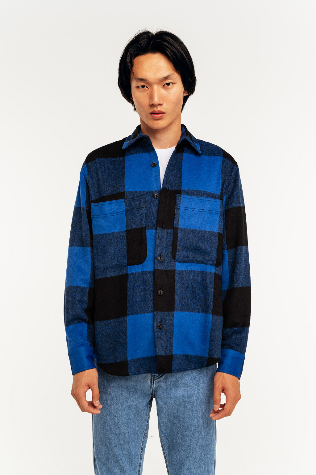 Рубашка фланелевая в клетку - цвет голубой - 2