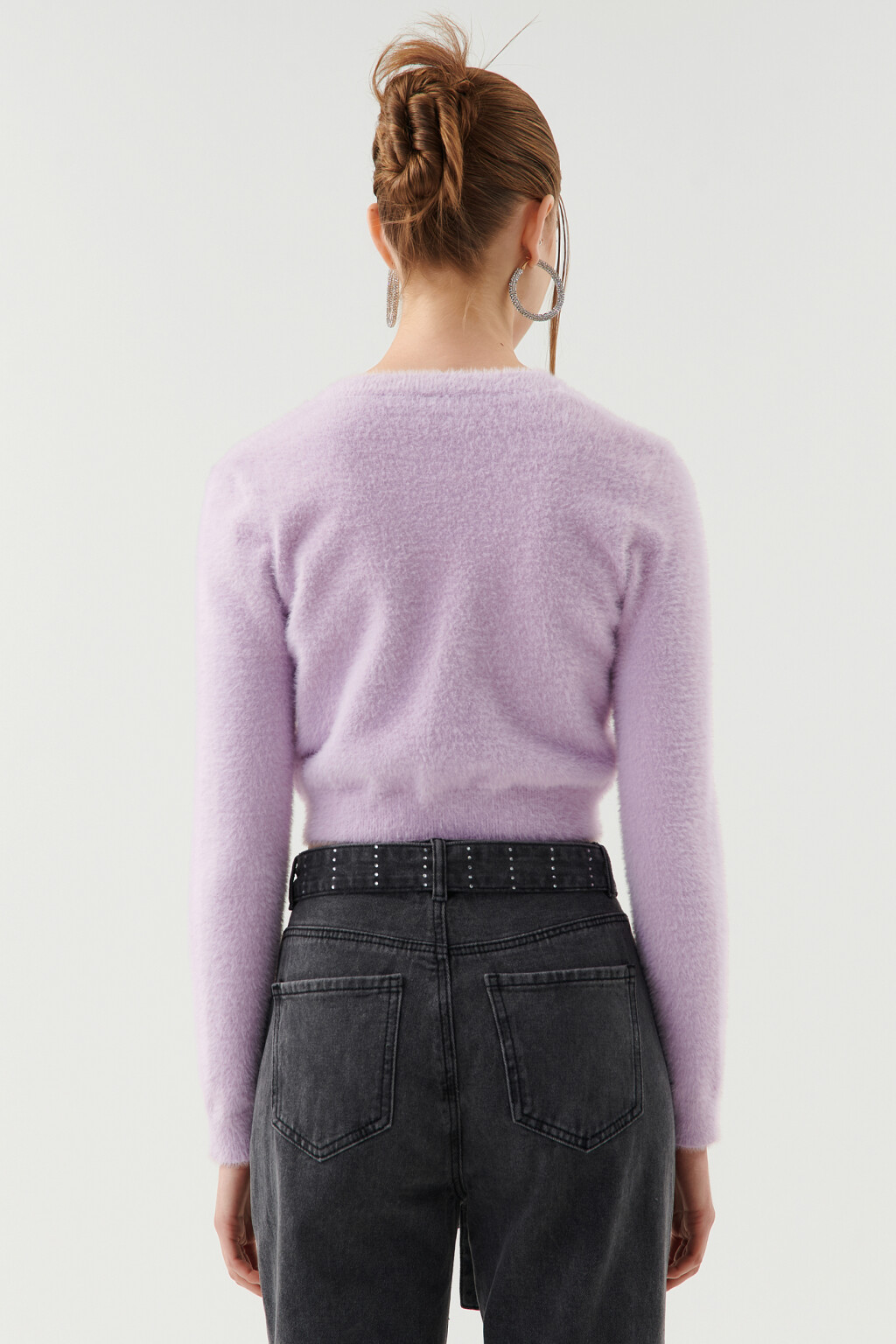 Кардиган пушистый укороченный - цвет сиреневый - 2