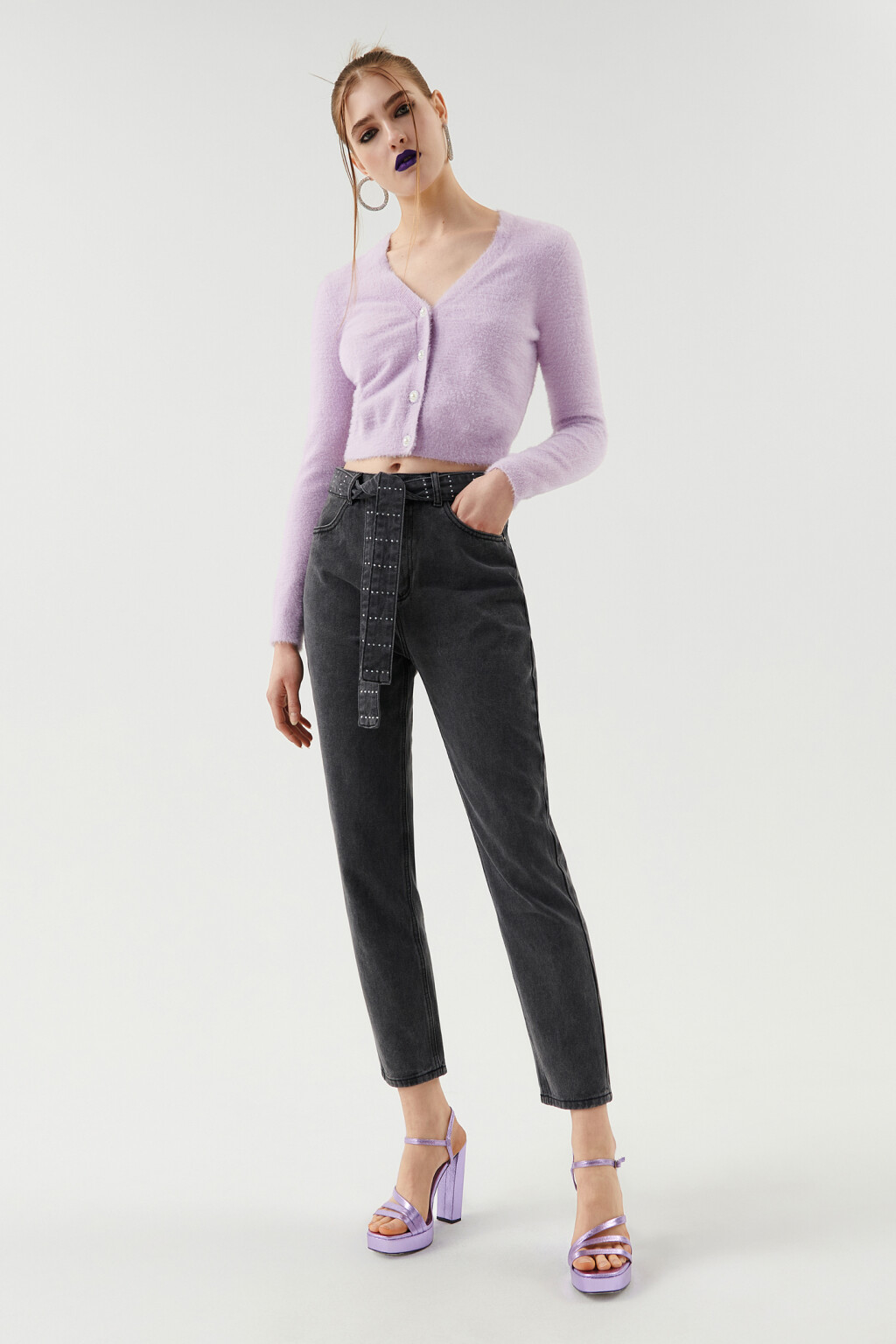 Кардиган пушистый укороченный - цвет сиреневый - 4