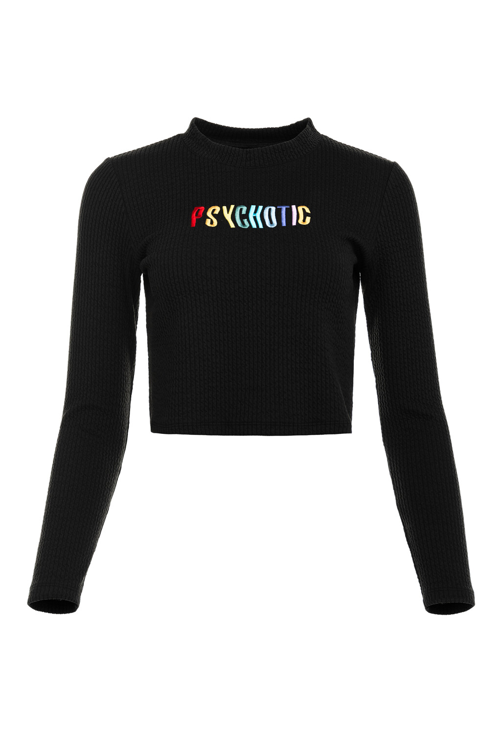 Джемпер укороченный с вышитой надписью на груди - цвет черный - 7