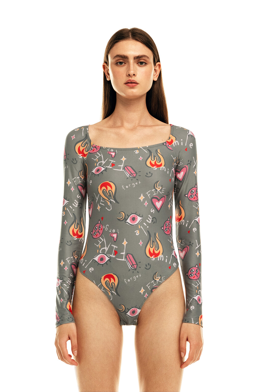 Лонгслив-боди с принтом - цвет зеленый - 1