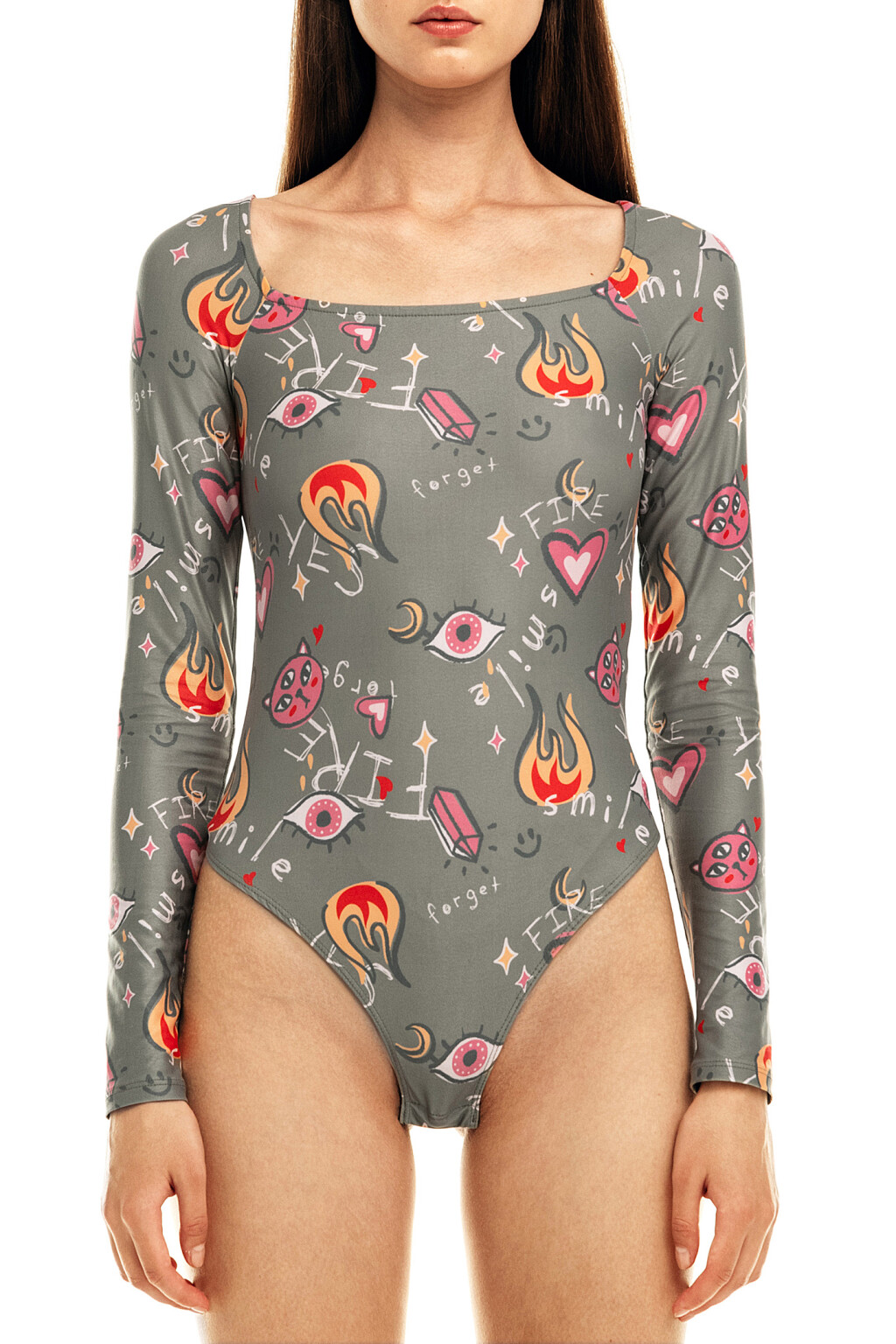 Лонгслив-боди с принтом - цвет зеленый - 5