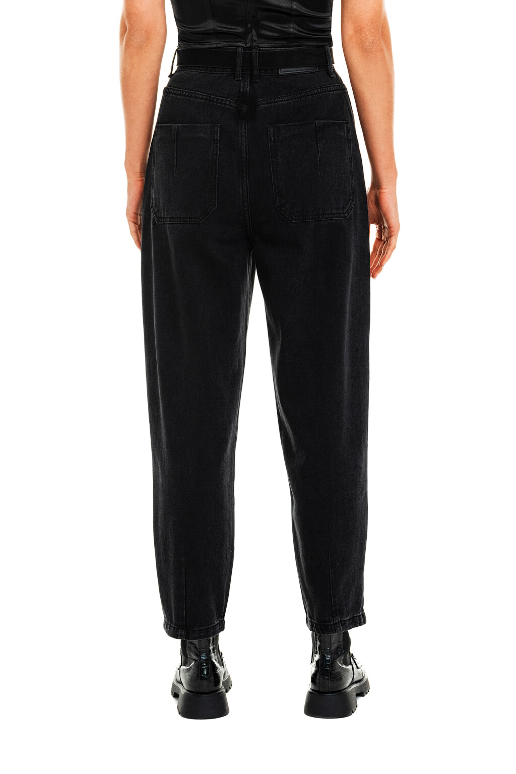 Джинсы-бананы с бархатным ремнем - цвет черный - 4