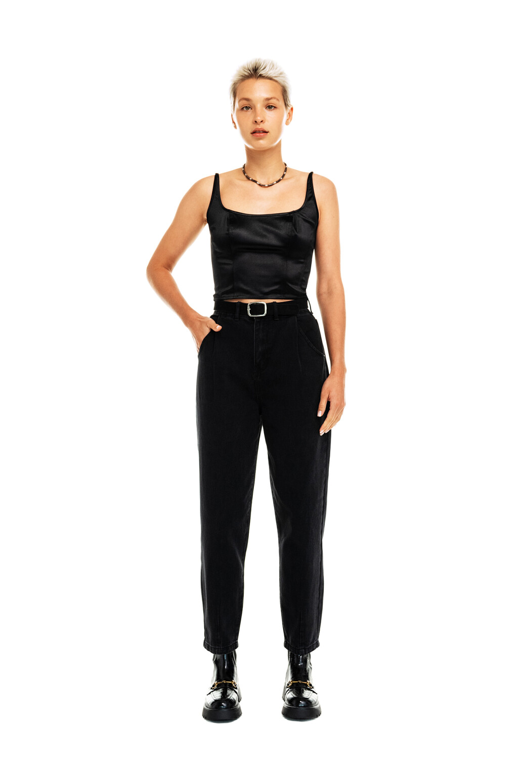 Джинсы-бананы с бархатным ремнем - цвет черный - 5