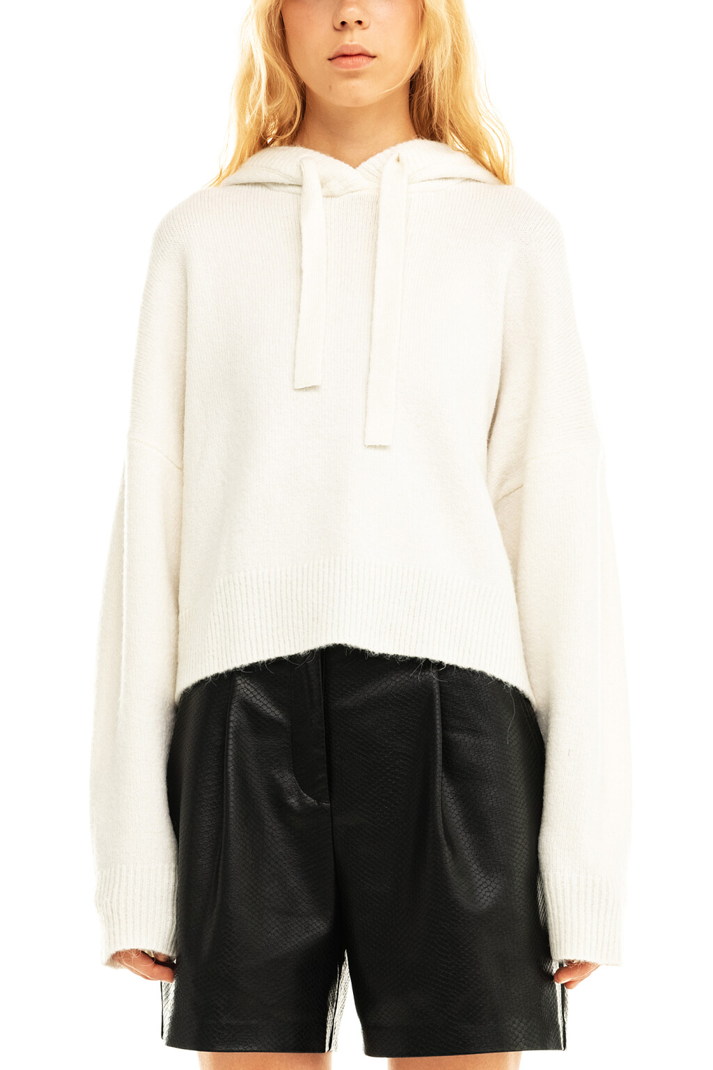 Джемпер вязаный с капюшоном - цвет белый - 5