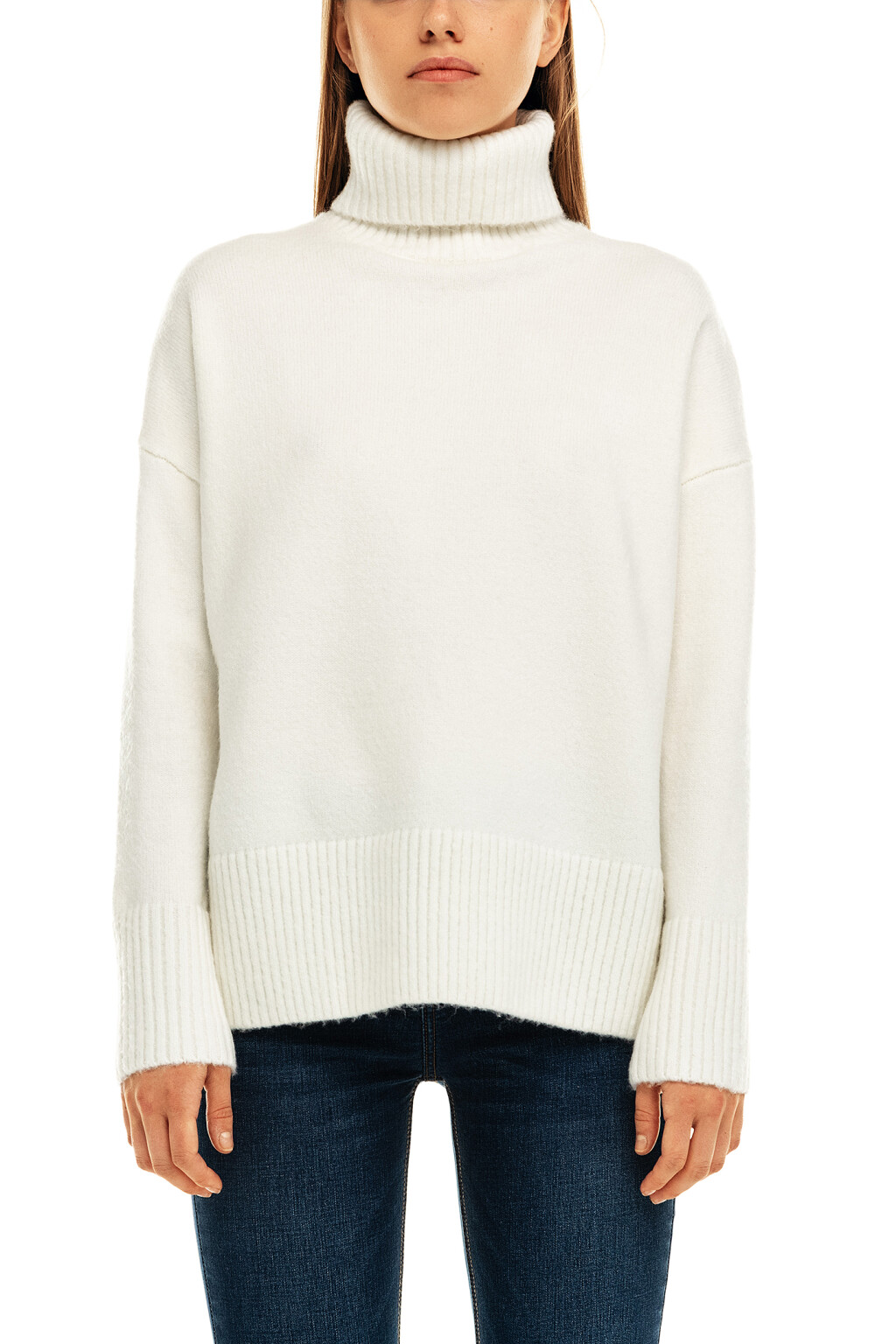 Свитер oversize с воротником гольф - цвет белый - 5