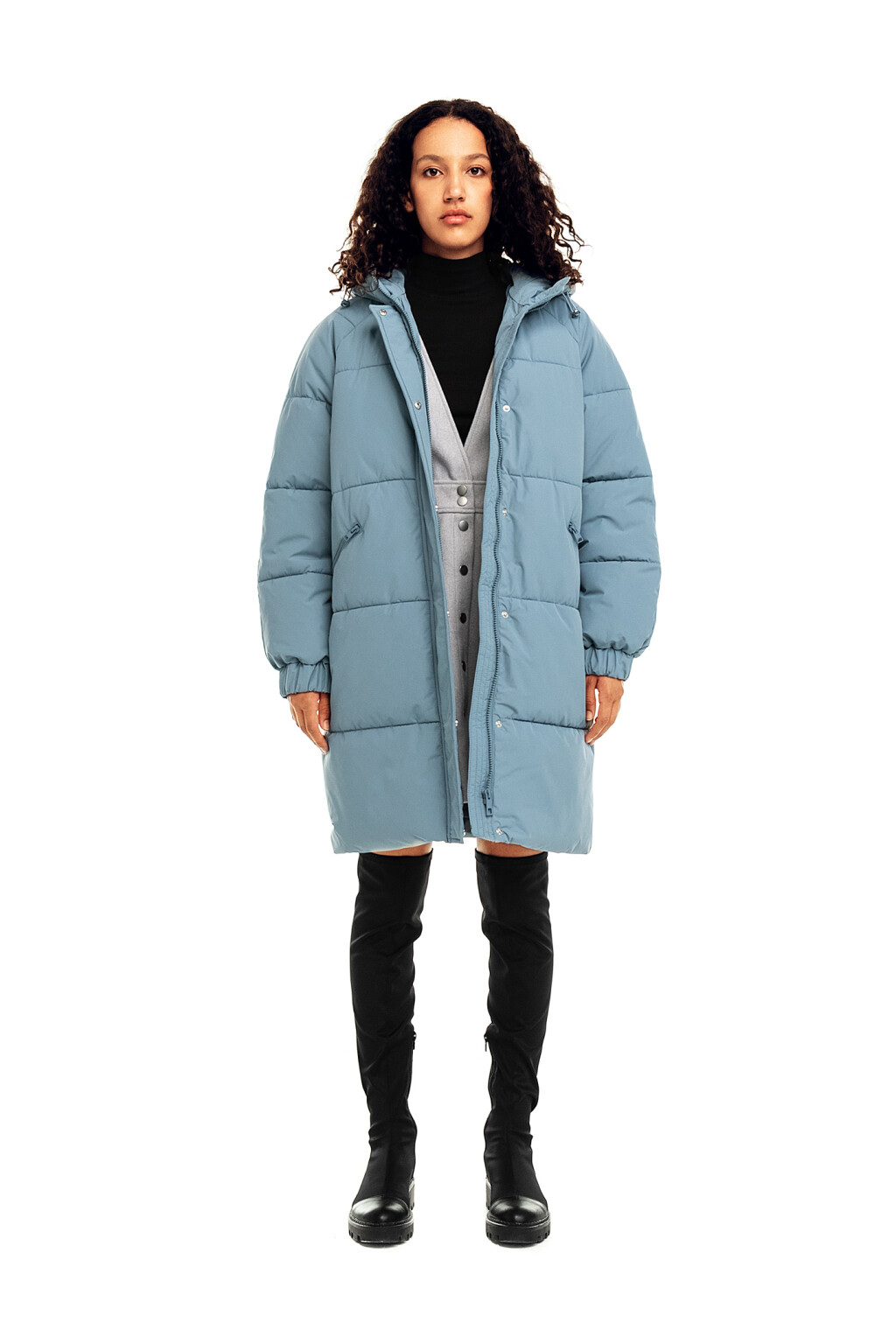 Пальто утепленное с капюшоном - цвет голубой - 3