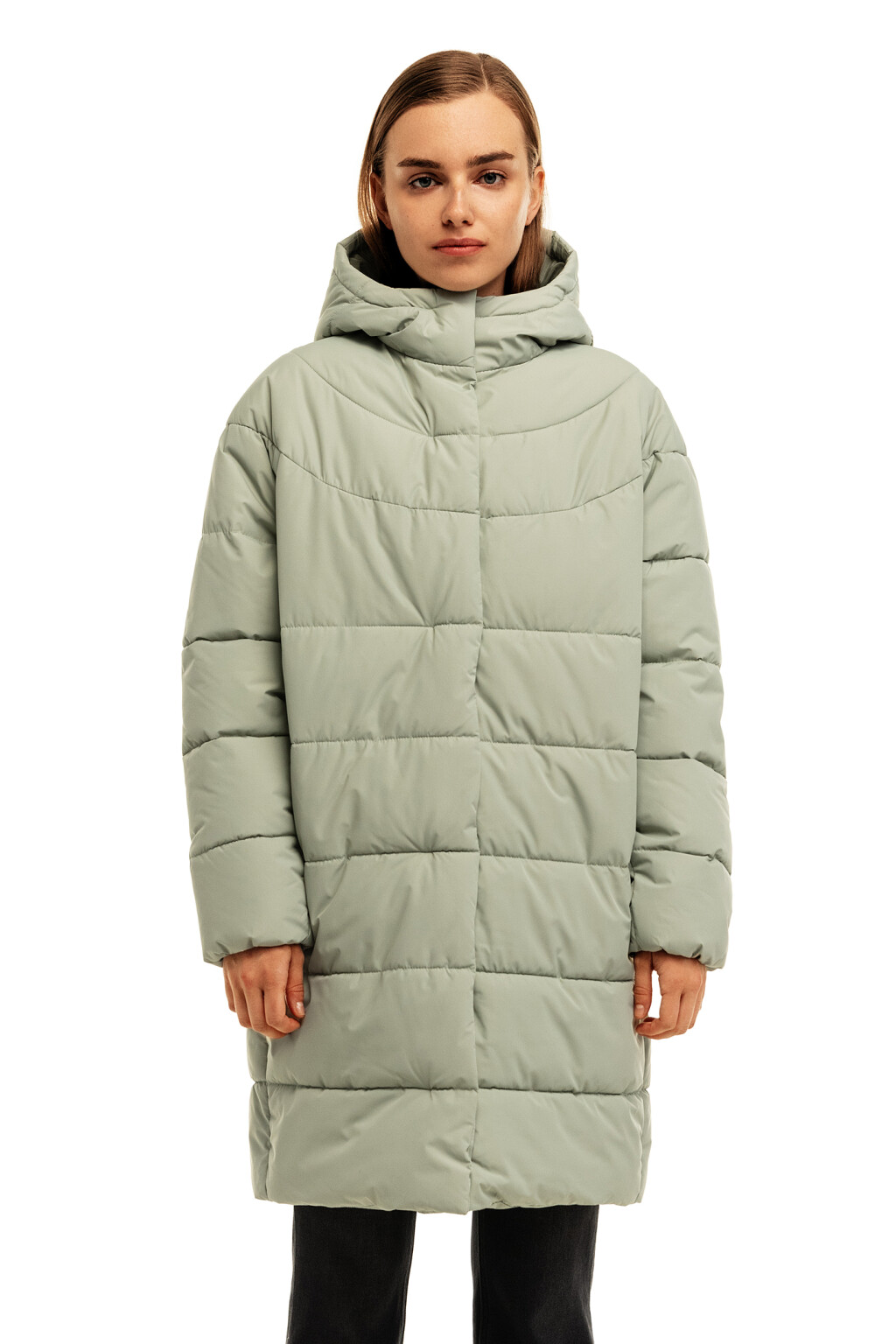 Пальто утепленное стеганое с капюшоном - цвет голубой - 1