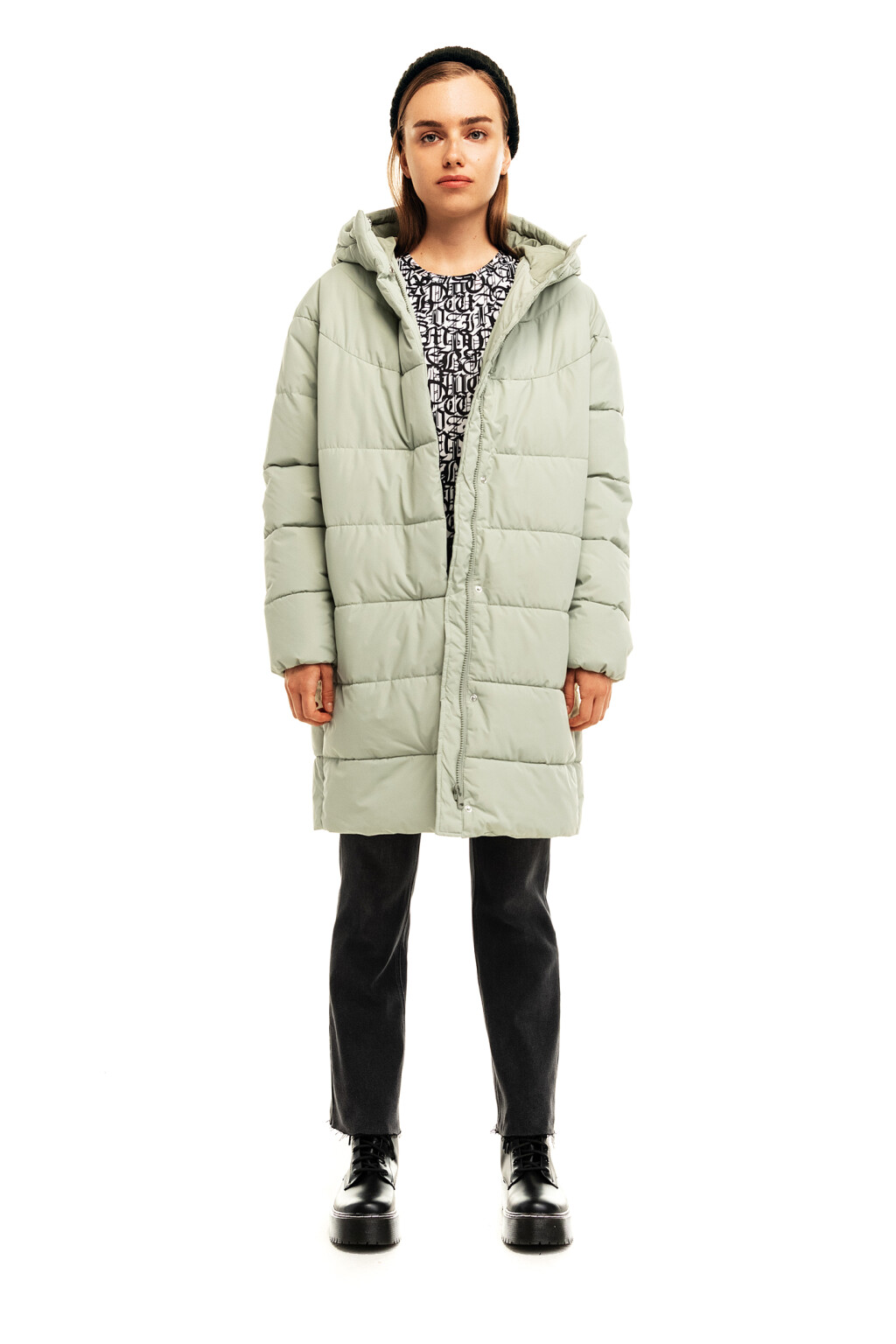 Пальто утепленное стеганое с капюшоном - цвет голубой - 4