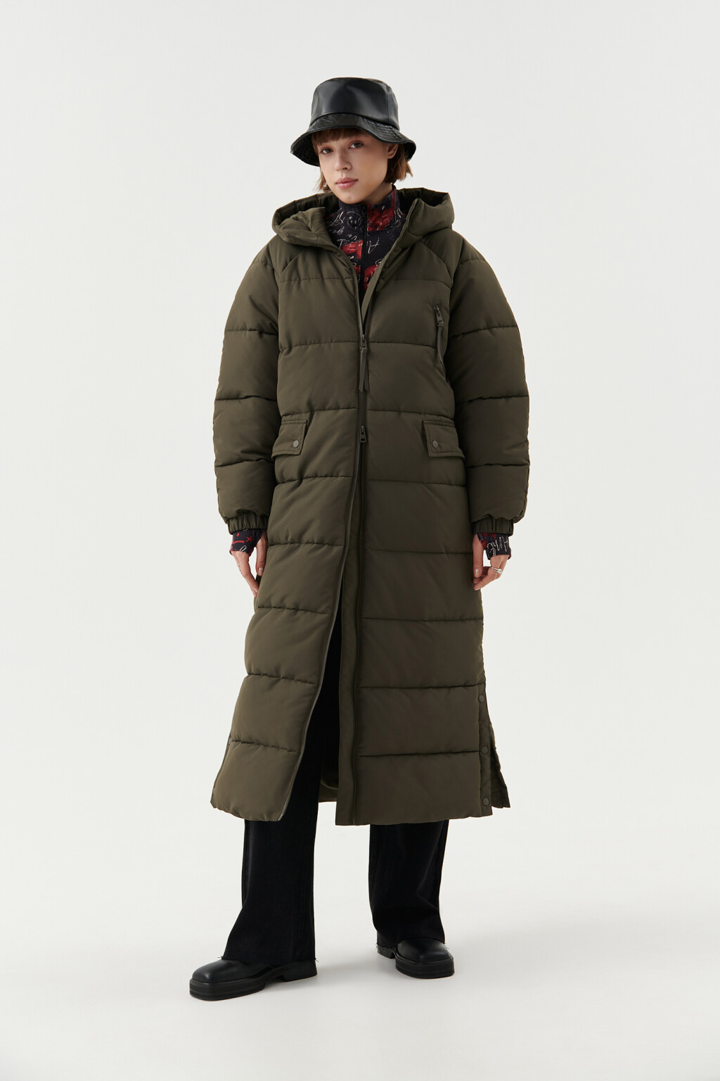 Пальто стеганое утепленное oversize - цвет зеленый - 4