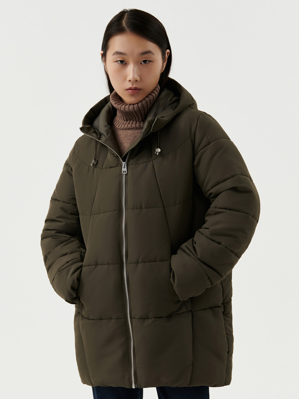 Куртка стеганая утепленная с капюшоном - цвет зеленый - 1